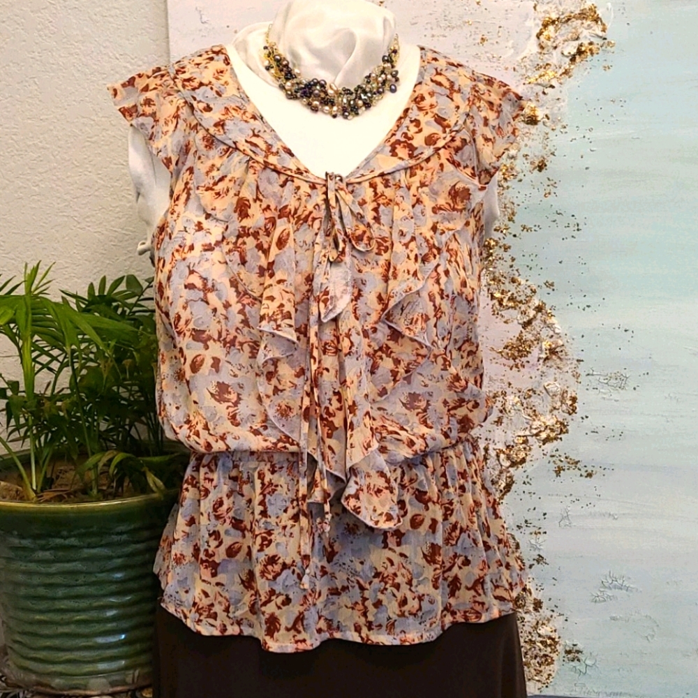 Watercolor Sheer Peplum Blouse